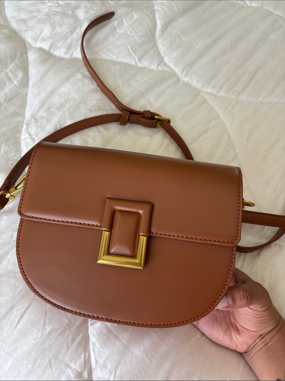 Miztique Tan Crossbody Bag with Gold Accent